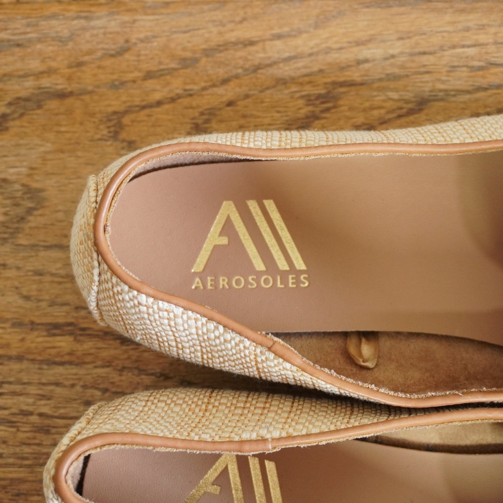 Aerosoles Women Size 10 Beige Flat Tan Woven Raffia Loafers Smoking Slipper Shoe - Picture 3 of 7